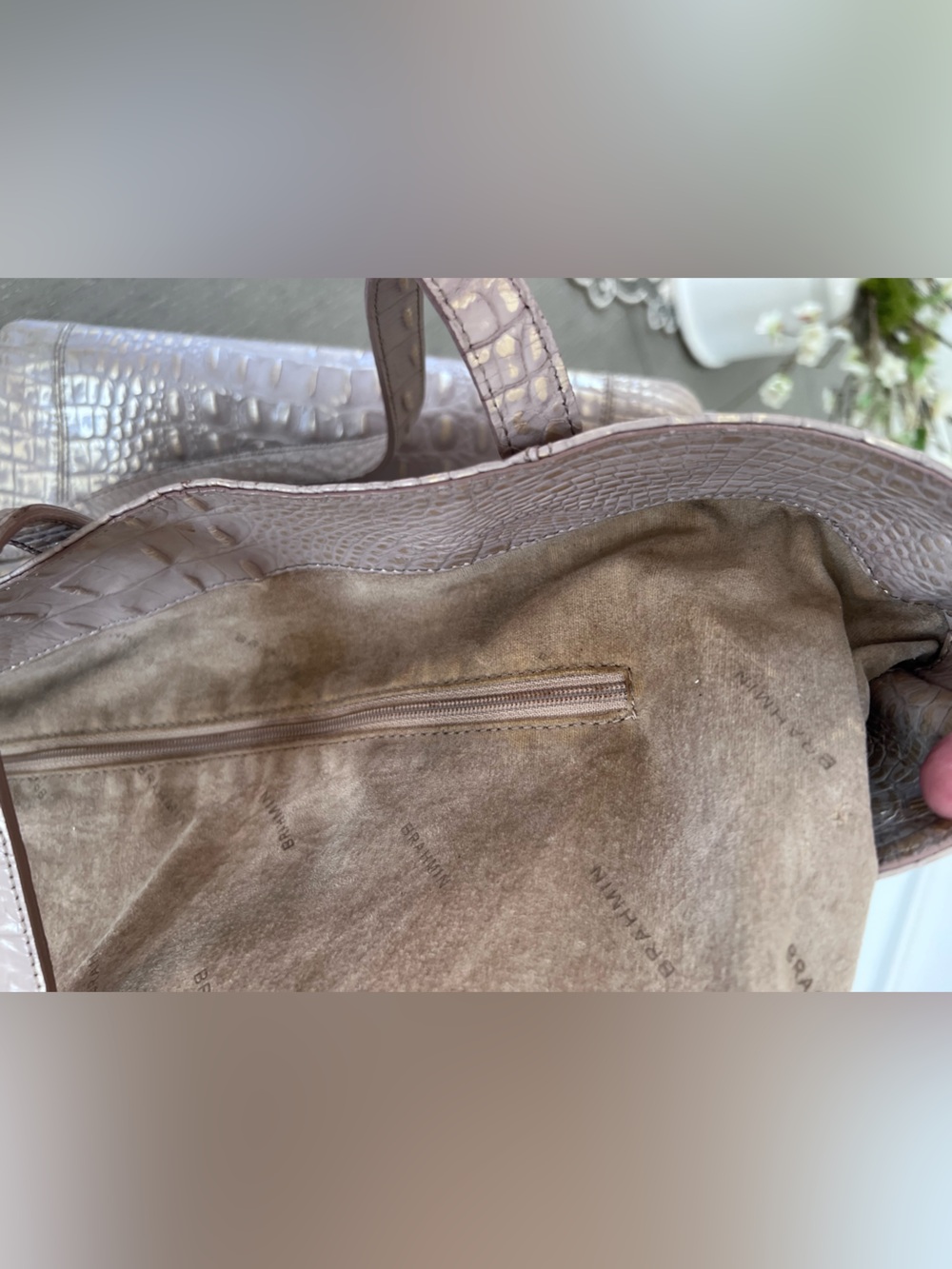 Brahmin Croc-Embossed Tote in Light Taupe - Picture 14 of 15